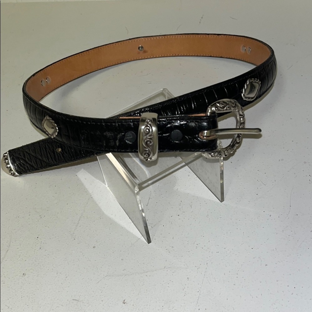 Brighton vintage 1996 Black Leather Belt with Silver Accents